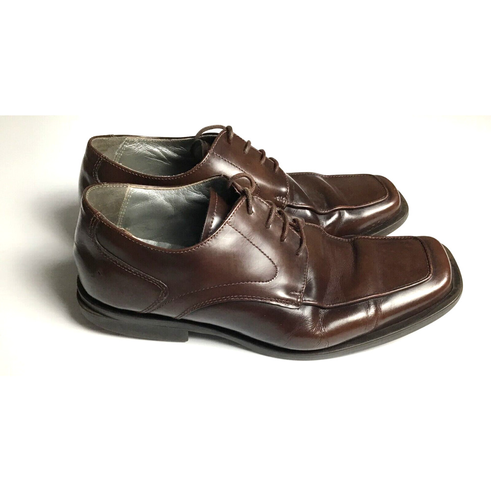 Kenneth Cole Brown Leather Oxford Shoes Silver Technology 7.5 Square Toe Y2K